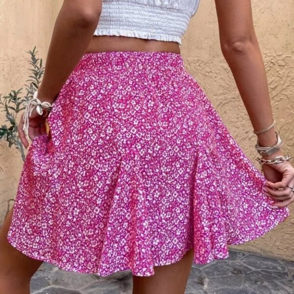 Pink All Over floral ditsy Print Mini Flared Skirt - Picture 6 of 6